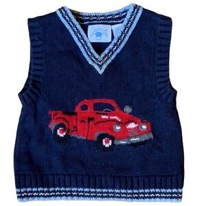 Hartstrings blue sweater vest with red truck Size 12 Months